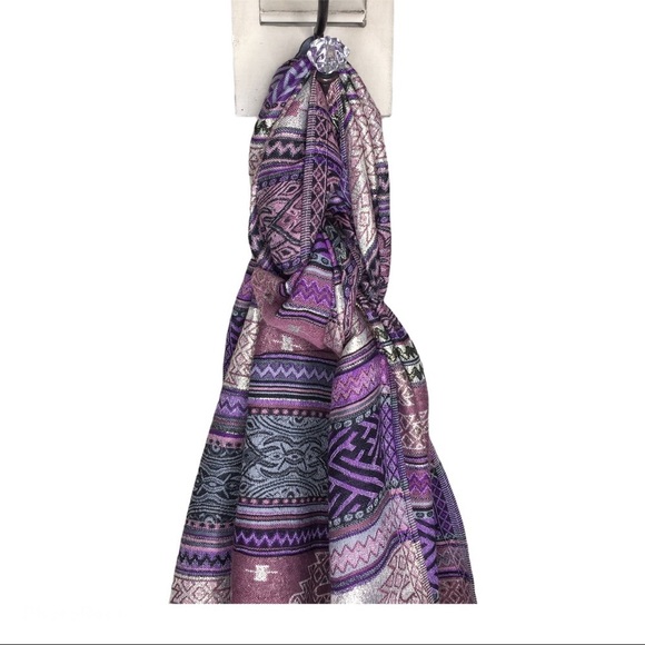 PASHMINA Tassle Trim Shawl/Scarf Purple/Gold One Size - Picture 3 of 7